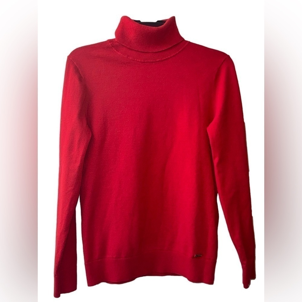 Tommy Hilfiger Red Turtleneck Sweater w/ Gold Buttons on Sleeve Size M - Picture 5 of 6